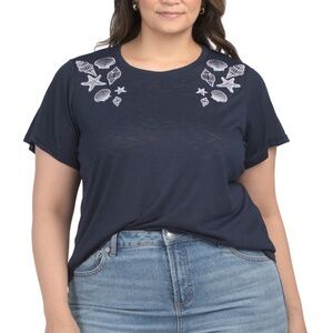 NWT Rose & Olive Navy Seashell Slub Knit Top Size 2X